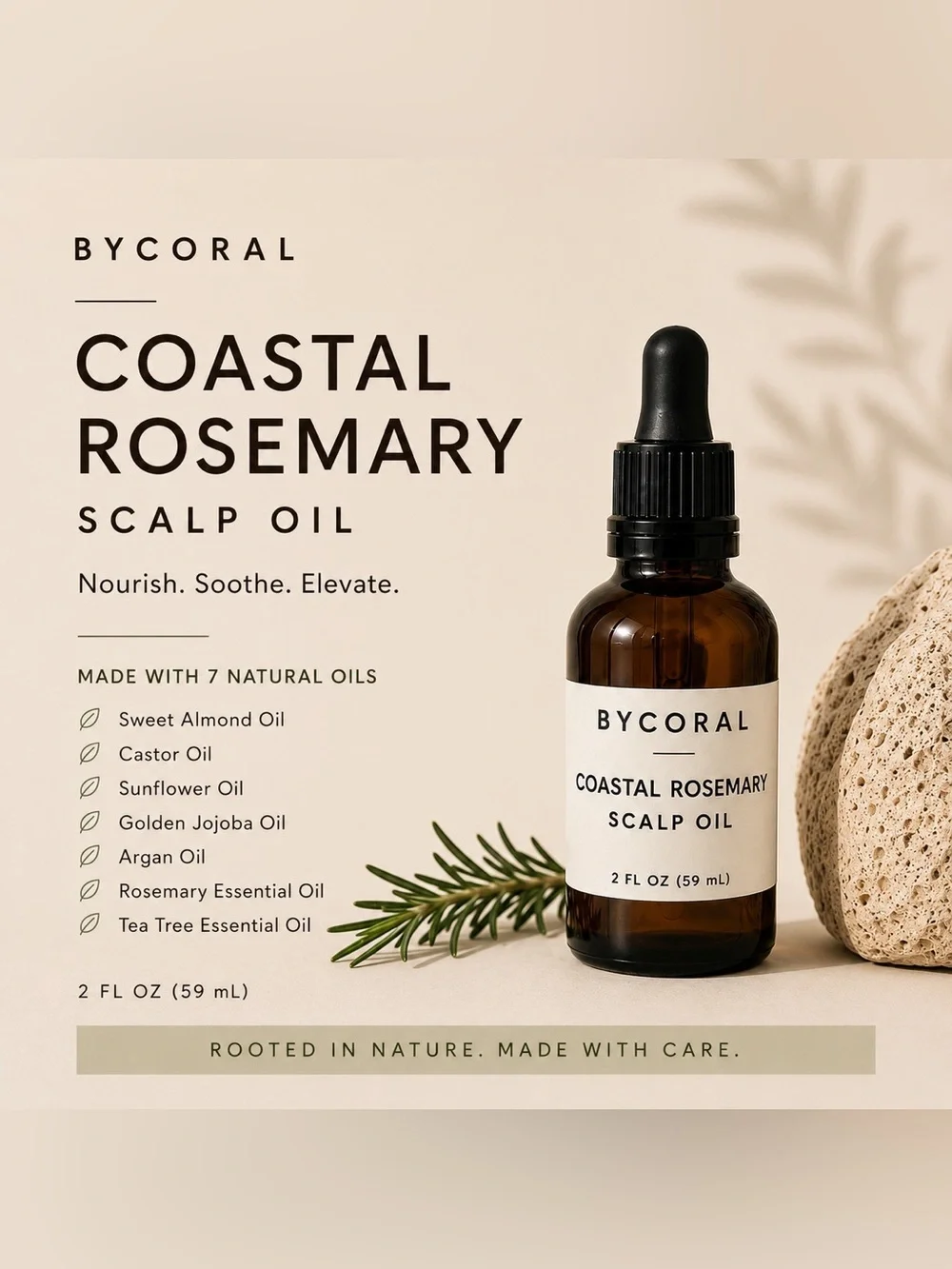 BYCORAL | Coastal Rosemary Scalp Oil | 2 fl oz | Handmade Hair & Scalp Oil